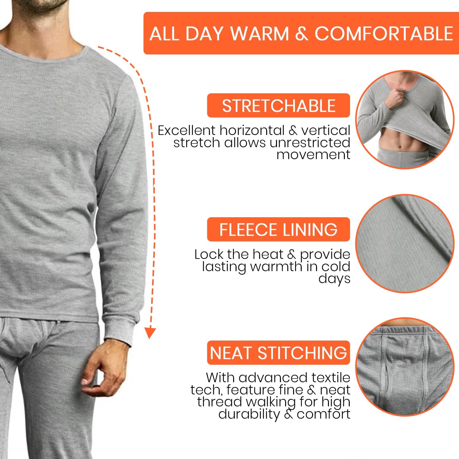 Mens 2pc Long Thermal Underwear Set Warm Base Layer Long Johns Cold Weather Thermals Small to 3XL