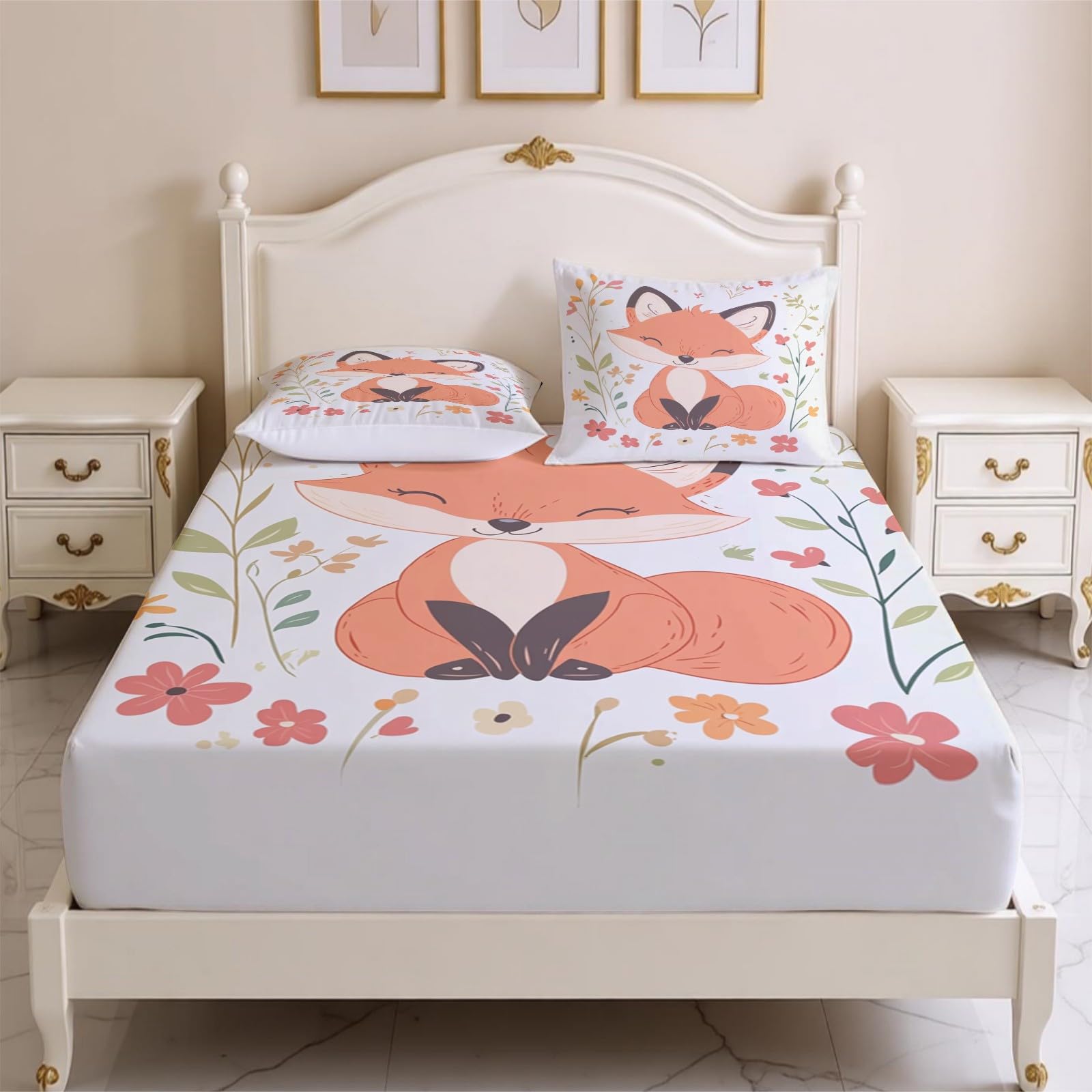 Lenzuolo con Angoli 180 x 200 cm Microfibra Fiori di volpe Lenzuolo Sotto Elasticizzato Profondo 25 cm Gruppo astratto per Singolo e Matrimoniale