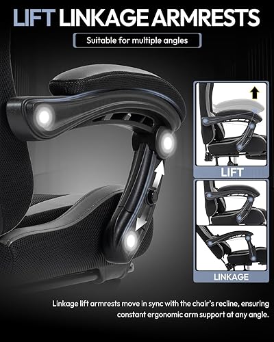 Miniatura 8 de Silla de juegos con reposapiés, silla ergonómica de malla de cuero de 330 libras, soporte lumbar de masaje, altura ajustable y almohada para