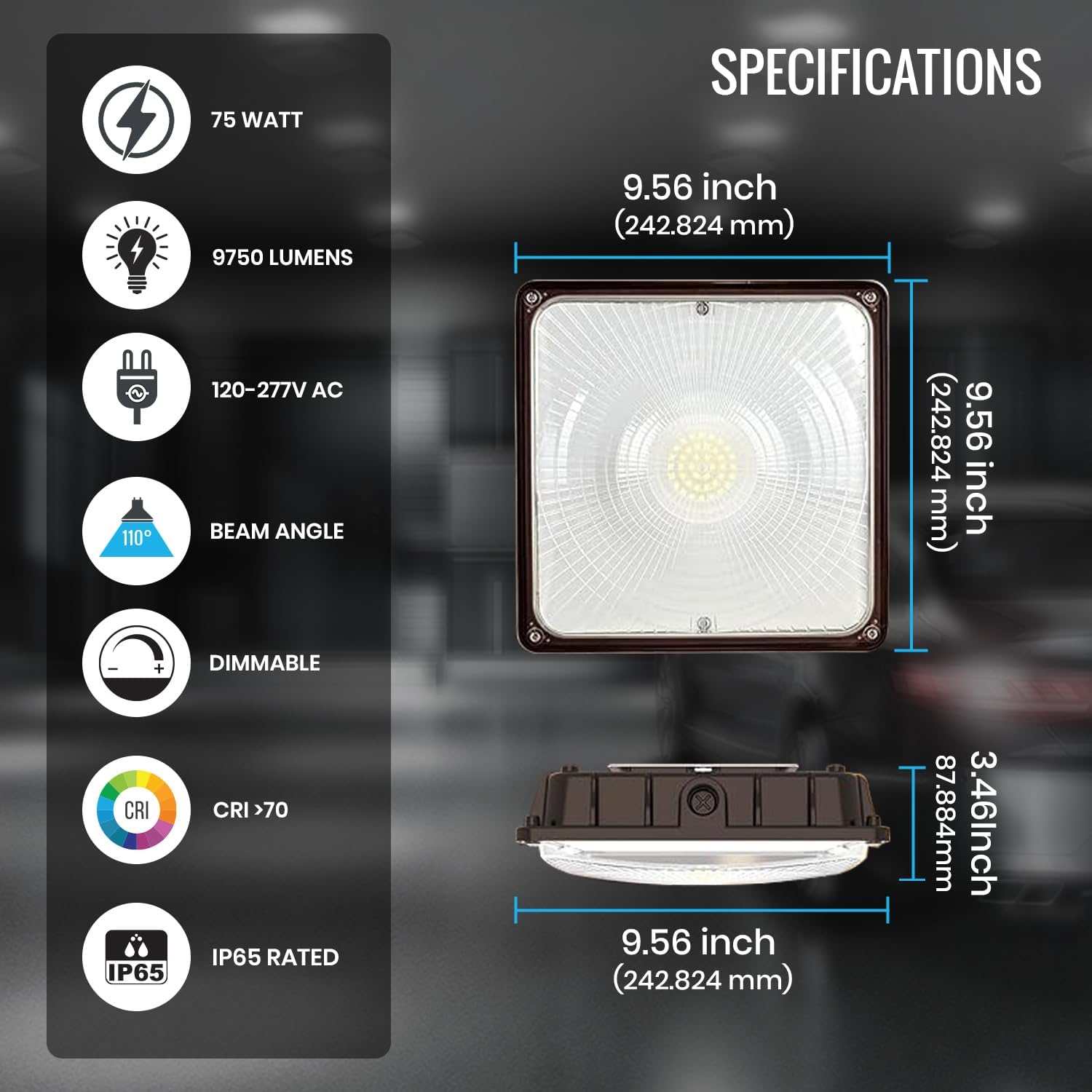 LEDMyplace 75W Canopy Light Outdoor, Super Bright 5700K Daylight 9750LM IP65 Waterproof Outdoor Carport Ceiling Light, AC100-277V for Commercial Canopy Lights, Gas Station, Garage, Shop Lighting