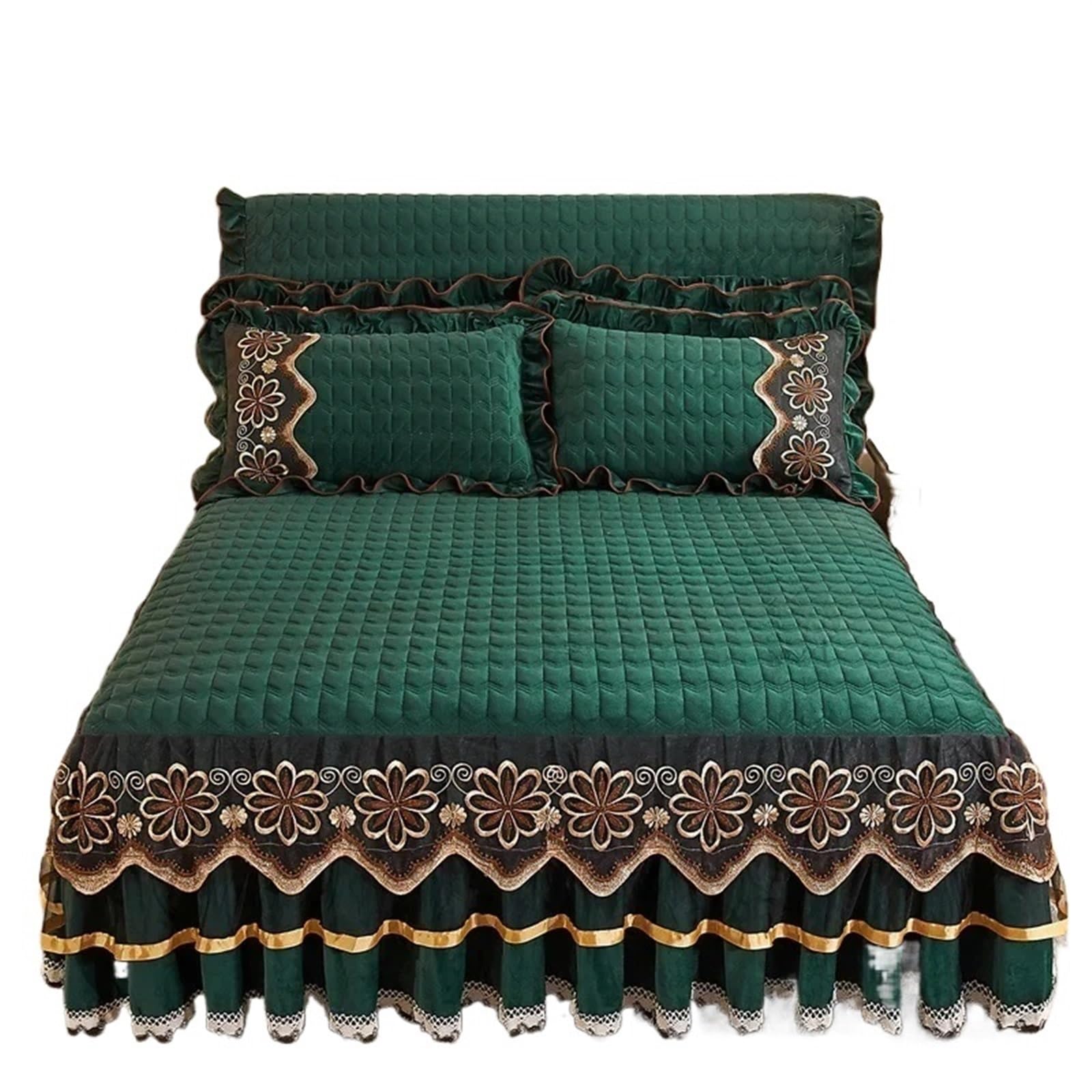 Gonne da Letto in Pizzo di Velluto Autunnale e Invernale, copriletto in Cotone Spesso, Lenzuolo da Letto(Color 18,2PCS Pillowcase)