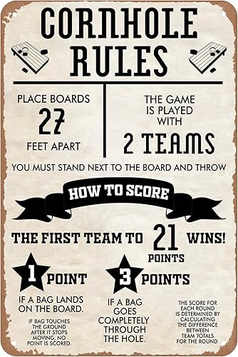Games Cornhole Rules - Póster clásico de 8 x 12 pulgadas, letrero de metal retro vintage para el hogar