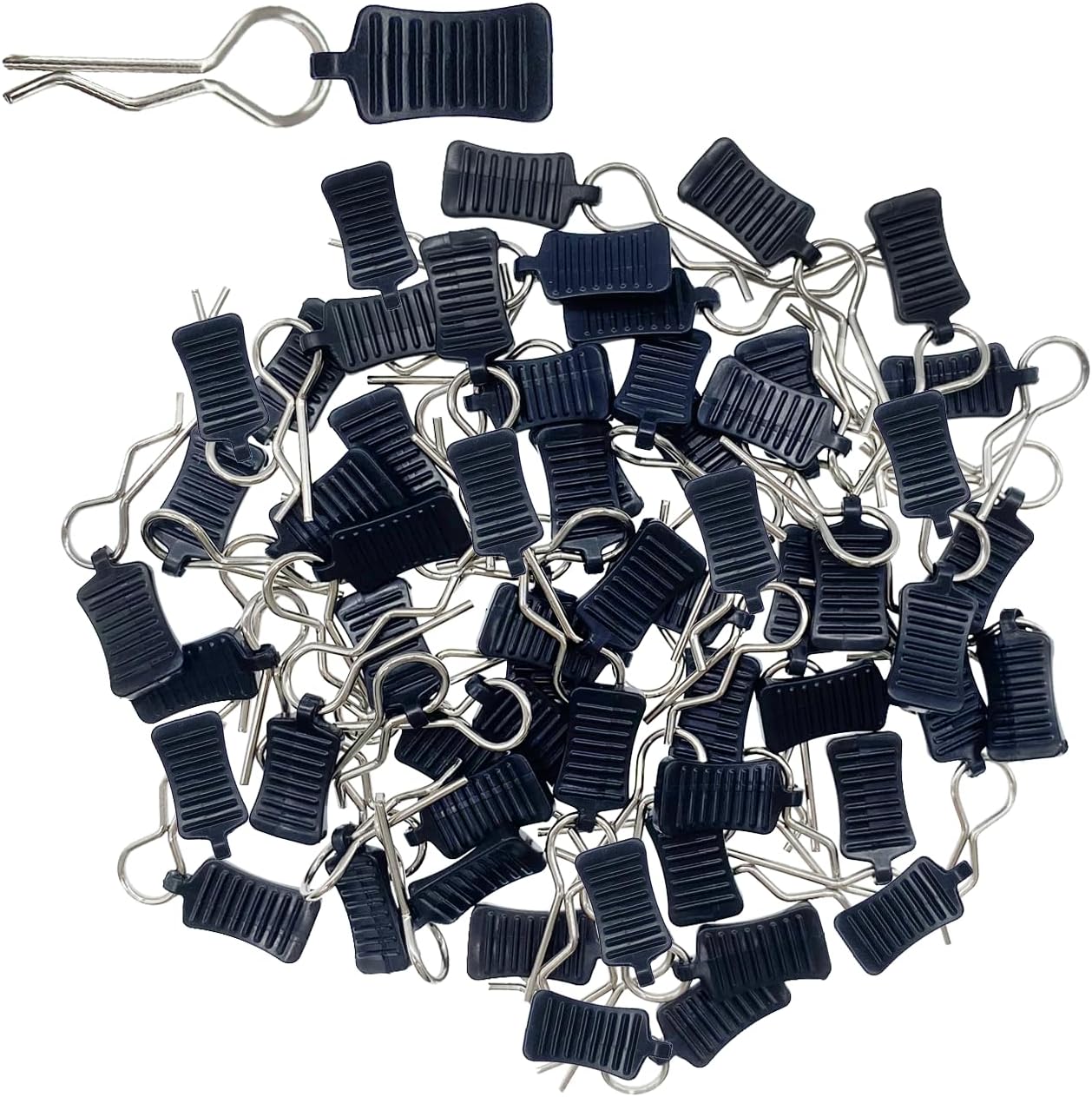 50pcs RC Body Clips with Pull Tabs Car Clips RC Clips for All 1/8 1/10 1/12 Scale Traxxas Redcat Axial Arrma HSP Redcat HPI Himoto Tamiya RC Car Truck Buggy Parts (1.2mm Rod Silver Clips and Tabs)