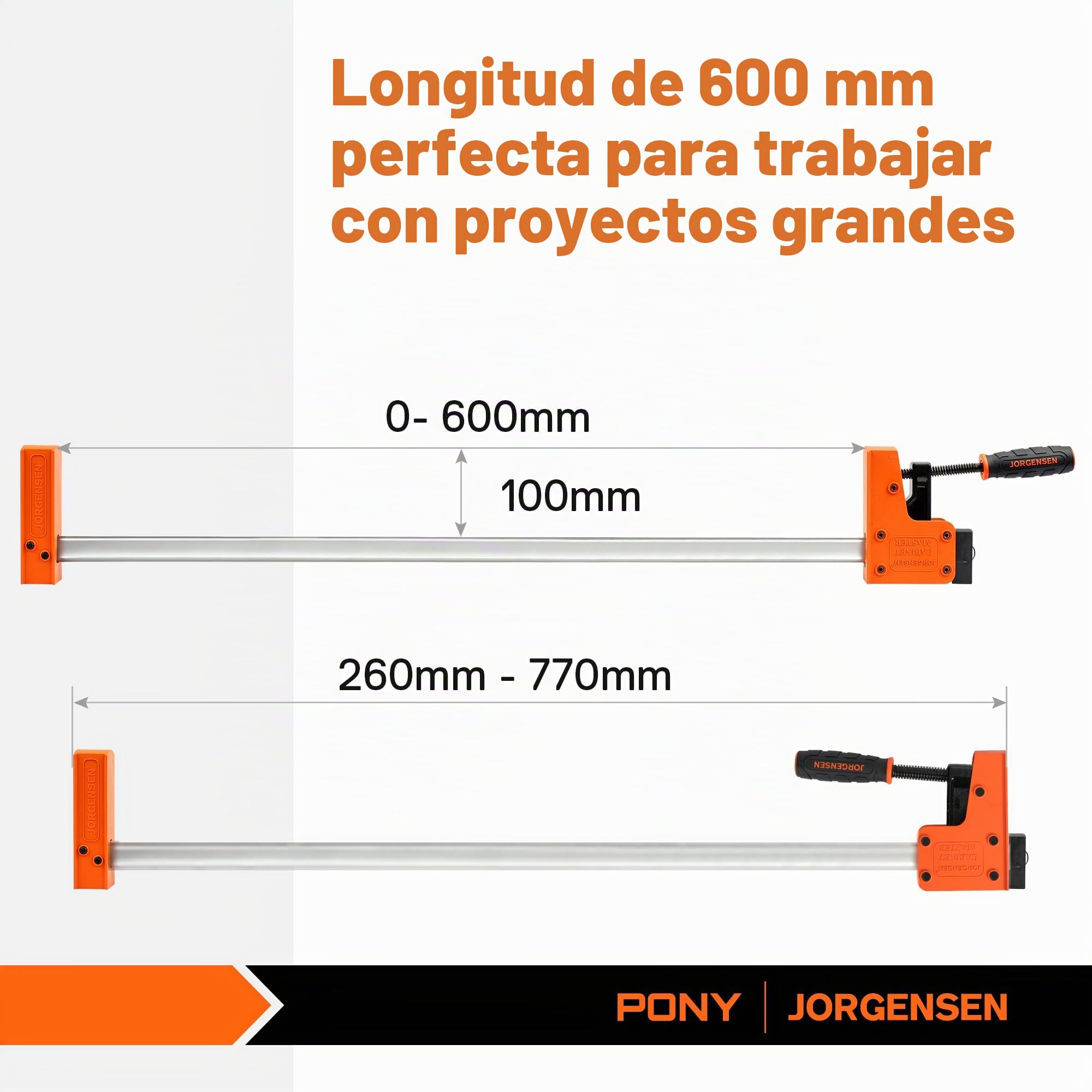 JORGENSEN 2-Piezas Sargento de Barra de 600 mm, Abrazadera de Barra, Juego de Sargentos Paralelos, Fuerza de Sujeción de 680 kg, para Carpintería, Madera, Bricolaje