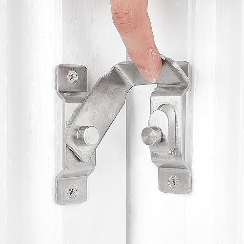 Miniatura 4 de INIRET 2 paquetes de cerradura de puerta de granero abatible de 90 grados, protege la privacidad y seguridad, pestillo de bloqueo de gancho para