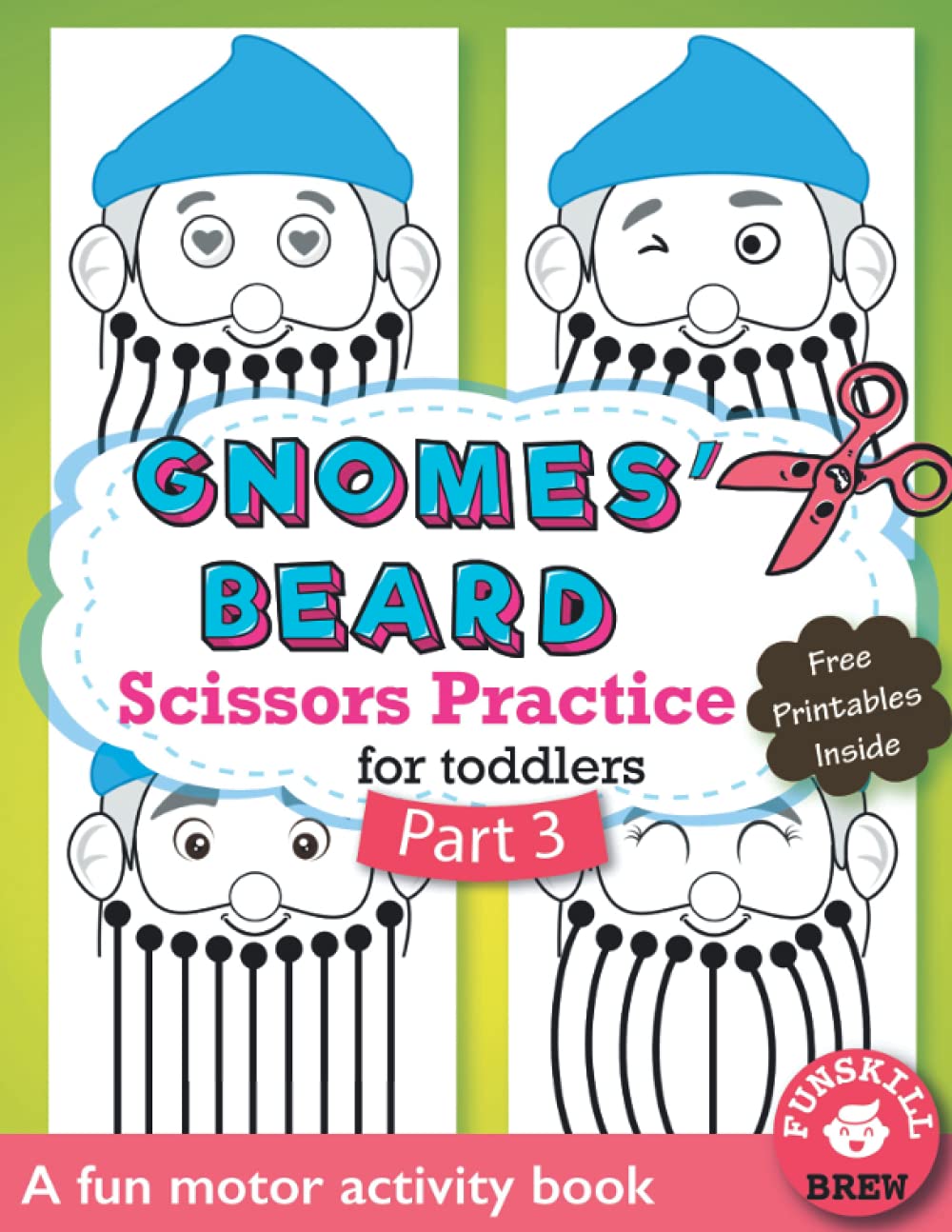 Gnomes' beard scissors practice for toddlers - Part 3: Scissor skills kindergarten book | scissors practice | cut with scissors | scissor cutting ... worksheets (Fun Scissor Skills Activity)