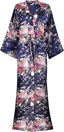 DandyChic Kimono Robes For Women Floral Long Lightweight Silky Sleepwear bridal Dressing Gown