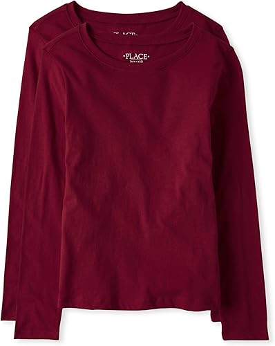 The Children's Place Girls Basic Long Sleeve Layering Tees Rubine 2-Pack Large