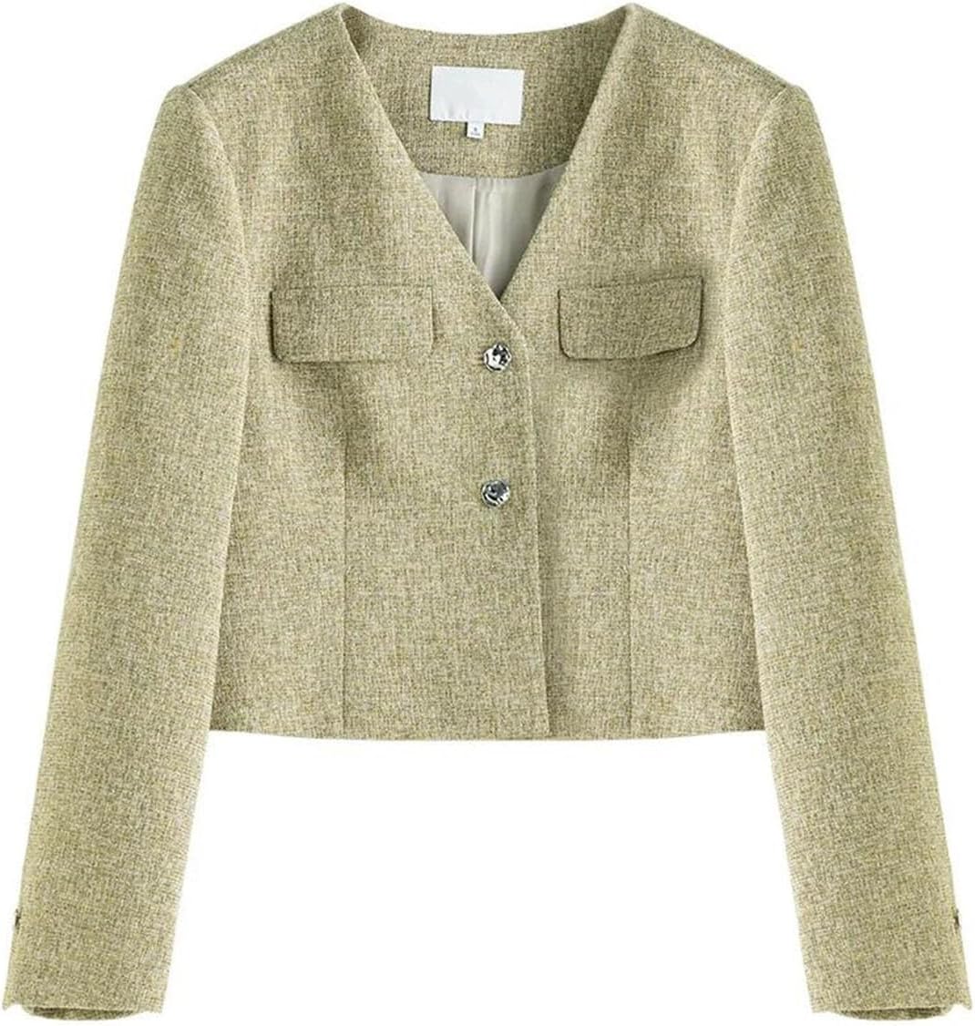 Women Blazer Suit Retro V-Neck Short Jacket Long Skirt Irregular Suit