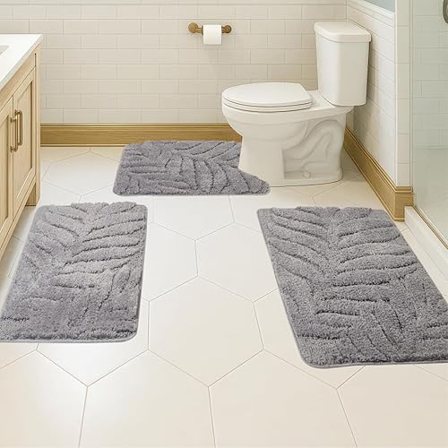 Miniatura 32 de Juego de 3 alfombras de baño suaves y absorbentes, peludas, suaves, antideslizantes, para ducha, bañera, lavable a máquina