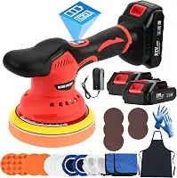 Kit de polidor de buffer de carro sem fio com baterias de 2 x 21 V, polidor de carro de 15 cm com 8 velocidades variáveis 2800-6000RPM e 21 peças de acessórios, polidor orbital para detalhes de carros