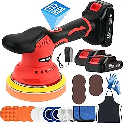Kit de polidor de buffer de carro sem fio com baterias de 2 x 21 V, polidor de carro de 15 cm com 8 velocidades variáveis 2800-6000RPM e 21 peças de acessórios, polidor orbital para detalhes de carros