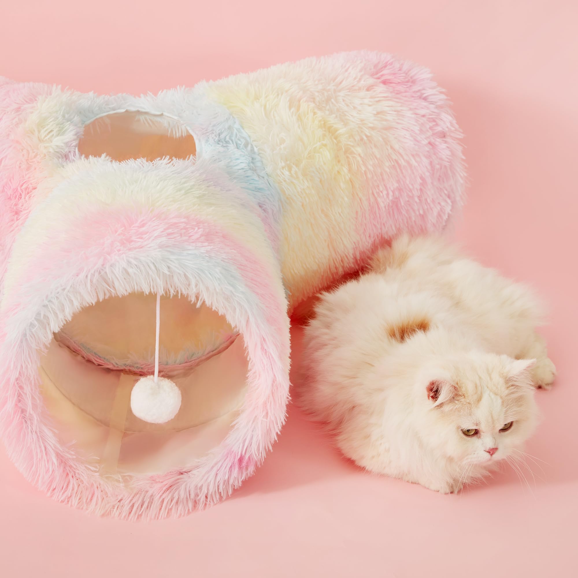 Tempcore Tunnel per gatti in peluche, pieghevole a 3 vie, tunnel per interni, giocattolo per animali domestici, gattino, coniglio, arcobaleno