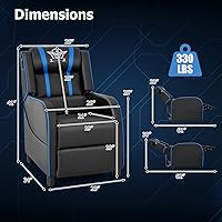 Vista 3 de Giantex Silla reclinable de masaje para juegos, sofá de juegos estilo carreras con respaldo reclinable, almohada lumbar de masaje, reposapiés Azul