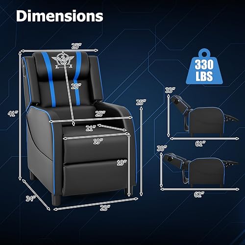 Miniatura 3 de Giantex Silla reclinable de masaje para juegos, sofá de juegos estilo carreras con respaldo reclinable, almohada lumbar de masaje, reposapiés