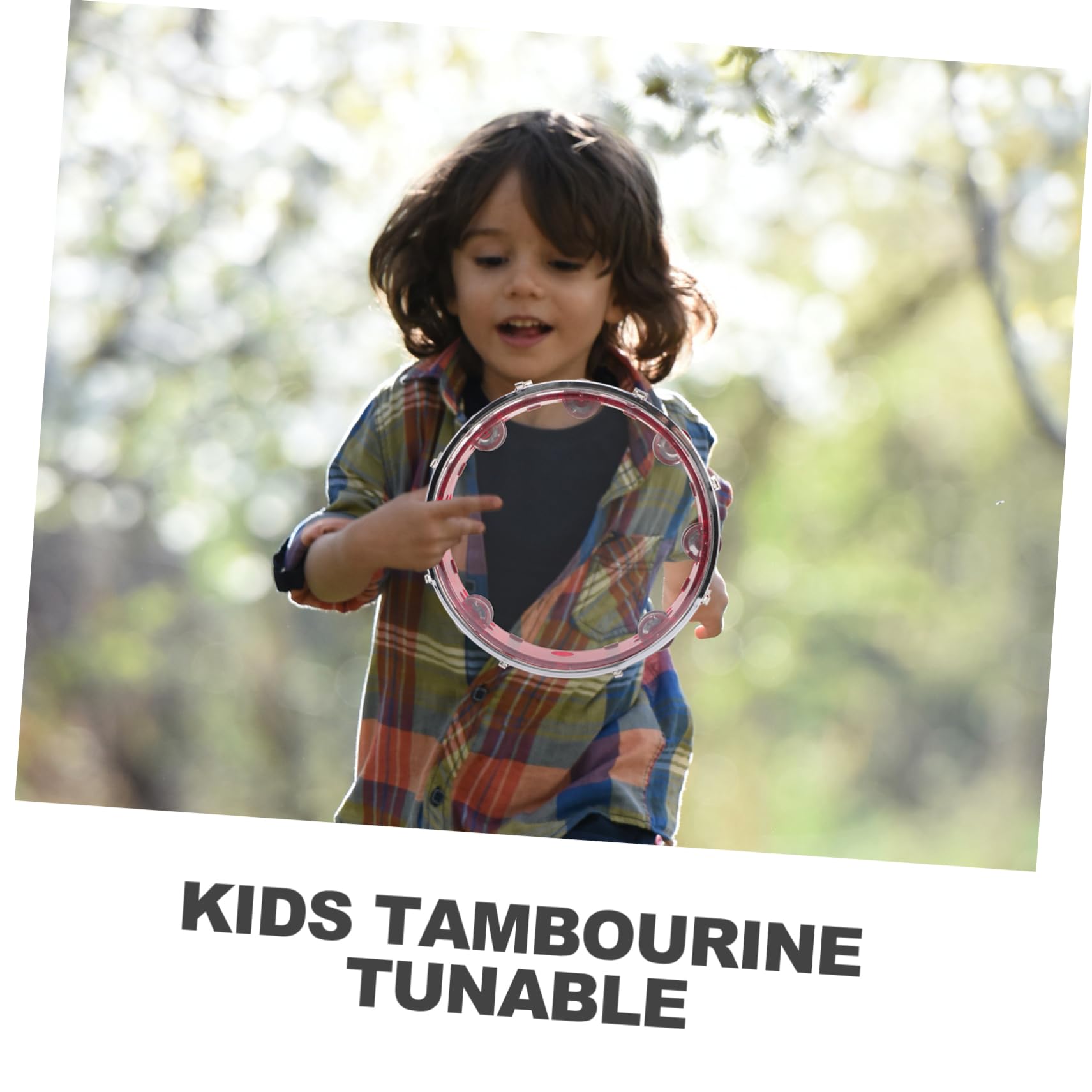 Pandereta de Mano Ajustable, Juguete de Percusión Rojo de Plástico y Metal | Instrumento de Percusión para Niños, Tambor Infantil Fácil de Usar, para Banda y Concierto
