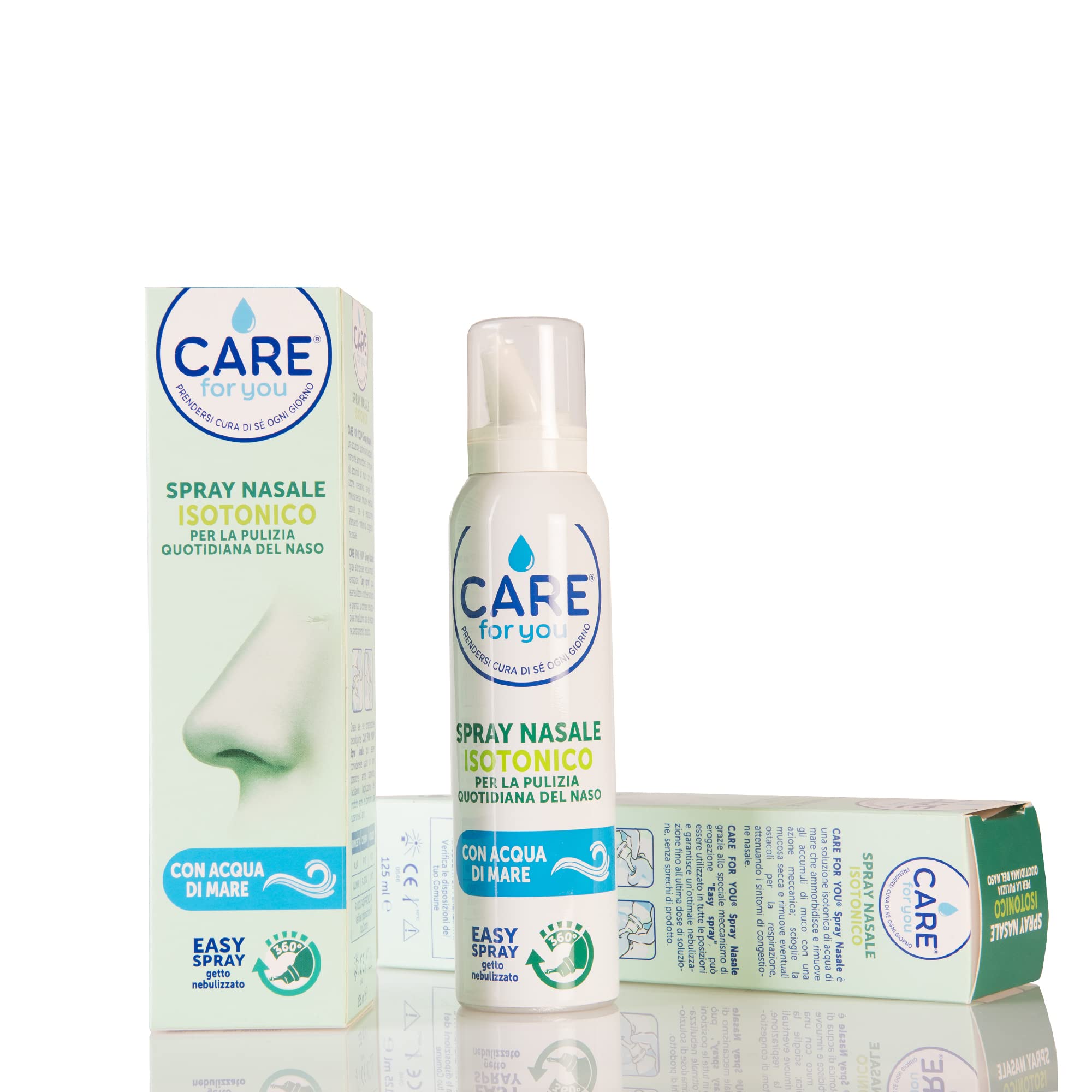 CARE for You, Spray Nasale Isotonico - Spray Lavaggi Nasali Nebulizzato, con Acqua di Mare Ricca di Oligoelementi, per la Pulizia Quotidiana Del Naso, 125 ml (Confezione da 2)