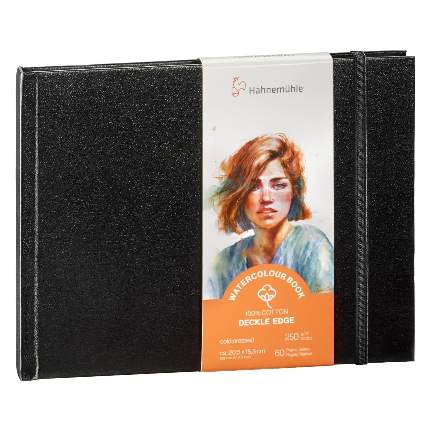Hahnemühle Watercolour Book Deckle Edge Watercolour Book with Ripped Edges, 100% Cotton, 250 g/m², Matte, 30 Sheets/60 Pages (approx. 20.5 x 15.3 cm/Landscape Size)