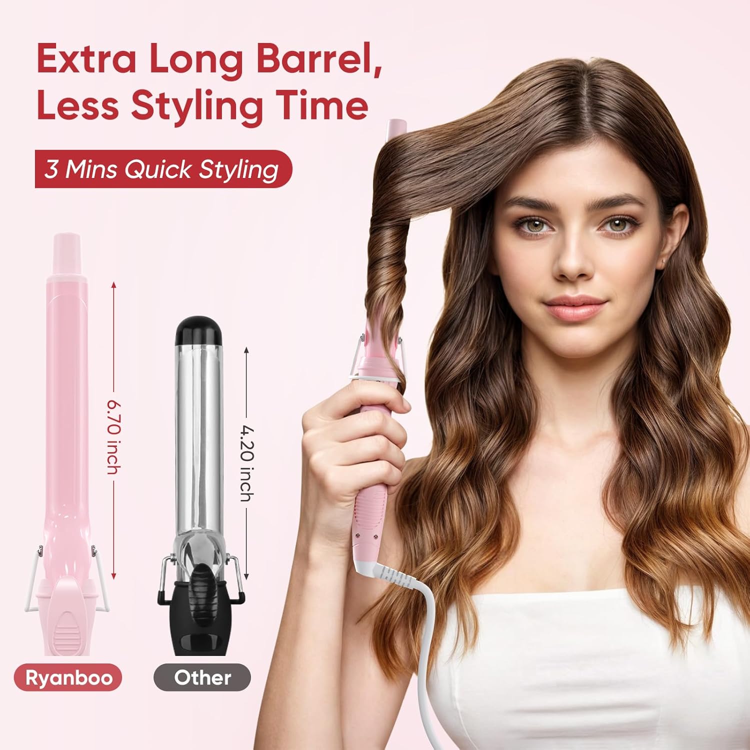 1 Inch Curling Iron, 5 Temperature Settings, Professional Spring Hair Iron for All Hair Types, Max 430℉ with Heat Resistant Mat (1 Inch Pink)