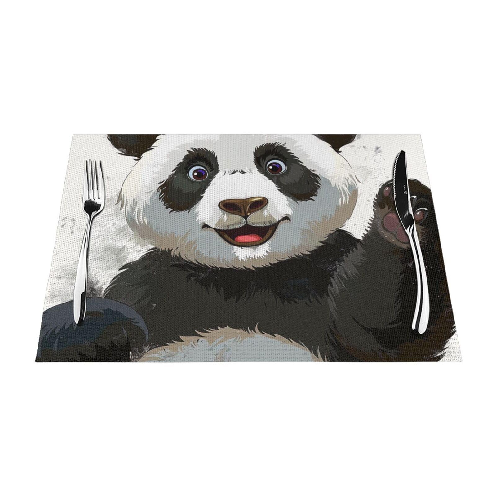 Panda Art Printed PVC Placemat 1 PCS for Kitchen Dining Table Heat-resistand Washable Table Mats 18x12 in