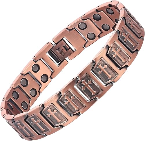 Miniatura 32 de MagEnergy Pulsera de cruz de cobre para hombre, pulsera magnética de cobre ultra fuerte para hombre, pulsera de cobre ajustable con caja de joyería