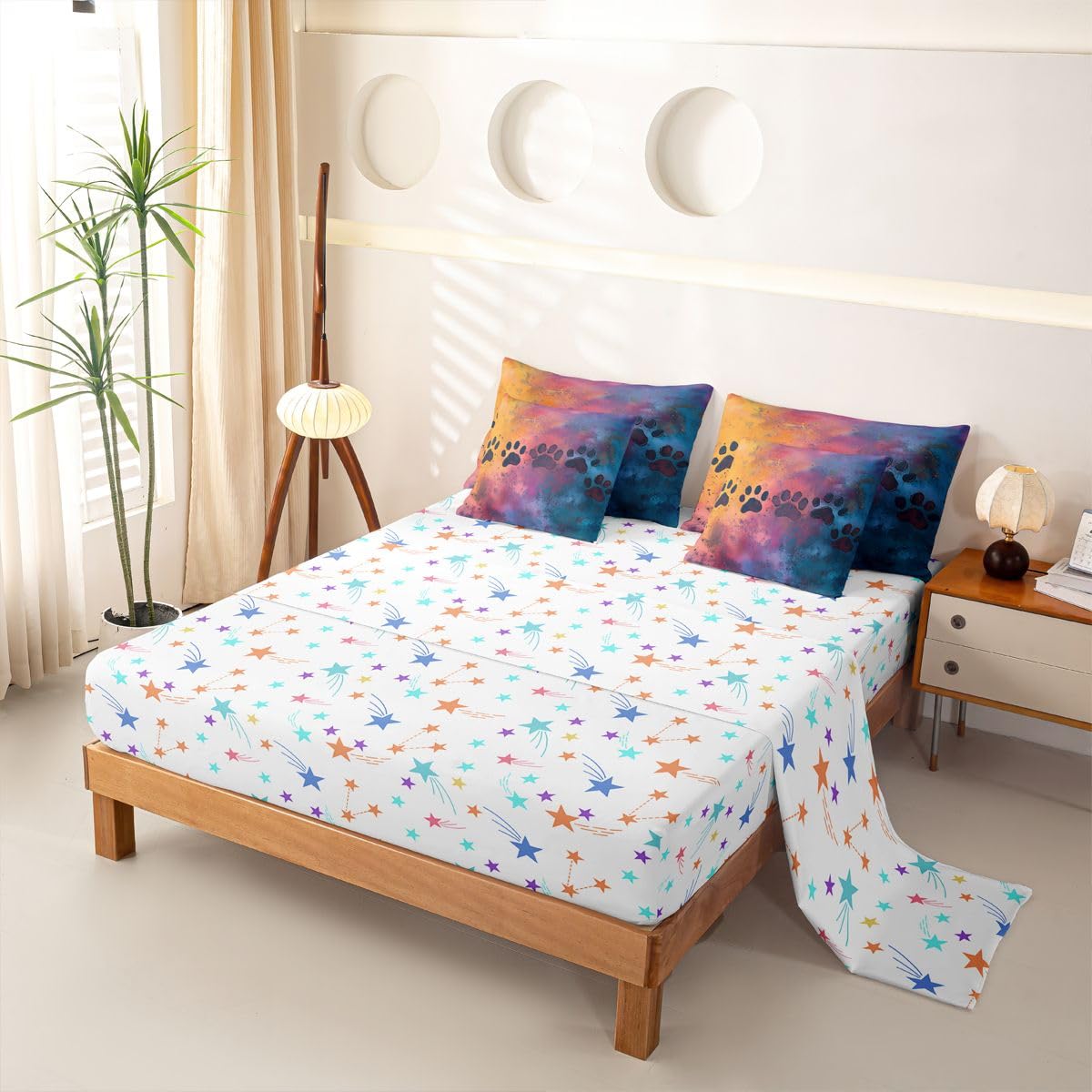 Katzenpfote Bettwäsche 155x220 7teilig niedliche Hunde Pfote Bettwäsche-Set 1 Bettbezug,1 Spannbettlaken,1 Bettlaken,2 Kissenbezüge,2 Dekokissenbezüge Kätzchen Welpen Schlafzimmer Dekor