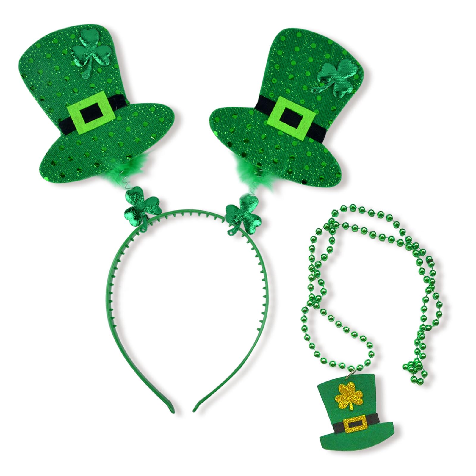 MUNSKT Irish Hat Head Bopper with Shamrock and Green, Hair Band Fancy Dress Adult Kids Party Accessory