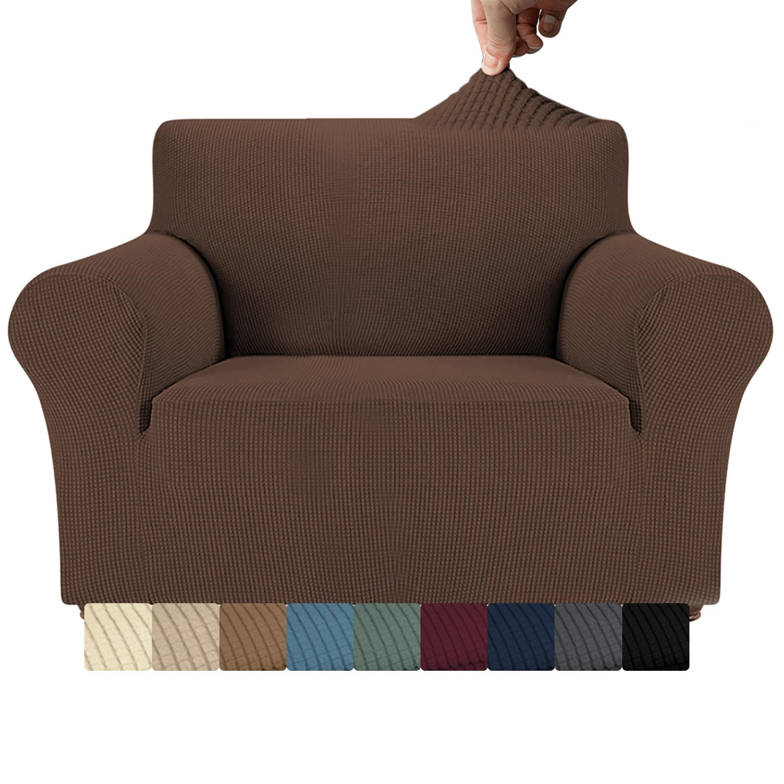 Ocves High Stretch 3 Seater Sofa Cover, Super Soft Jacquard Spandex Slipcovers Furniture Protector for Kids & Pets, 1 Piece Stylish Non-Slip Washable for Leather Cotton Sofas (Camel, 1 Seater)