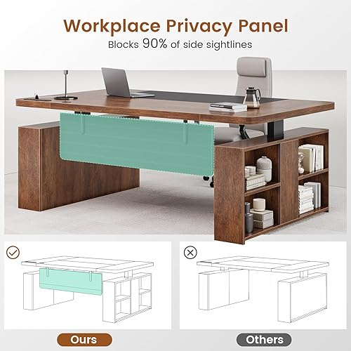 Miniatura 8 de SEDETA Escritorio ejecutivo de pie de 63 pulgadas con almacenamiento, escritorio ejecutivo de altura ajustable con tomas de corriente, escritorio