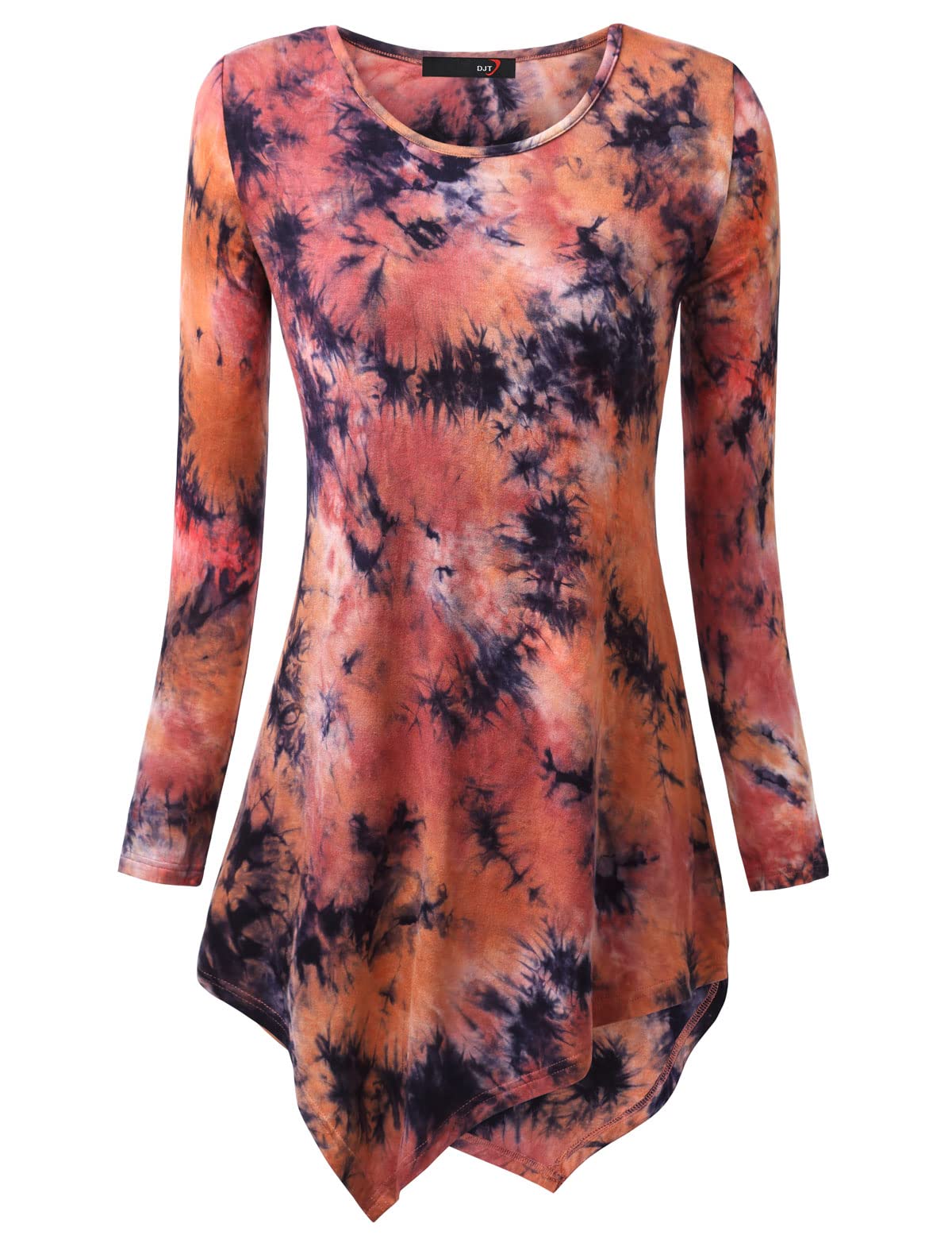 DJT Womens Tie Dyed Hankerchief Hemline Tunic Top