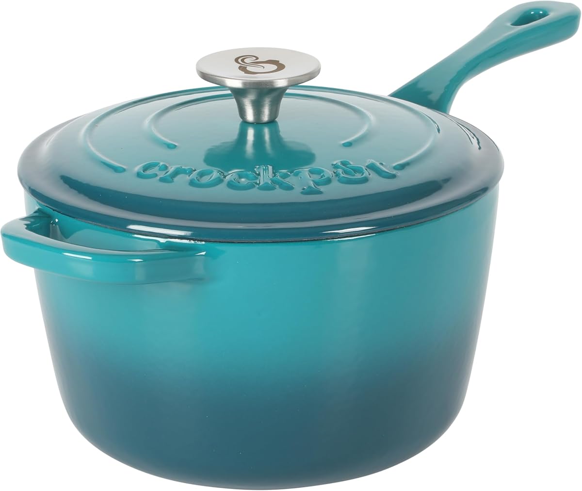 Cacerola de hierro fundido esmaltado Ombre verde azulado de 3 cuartos con tapa – Utensilios de cocina duraderos aptos para horno