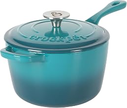 3-Quart Teal Ombre Enamel Cast Iron Saucepan with Lid – Durable Oven Safe Cookware