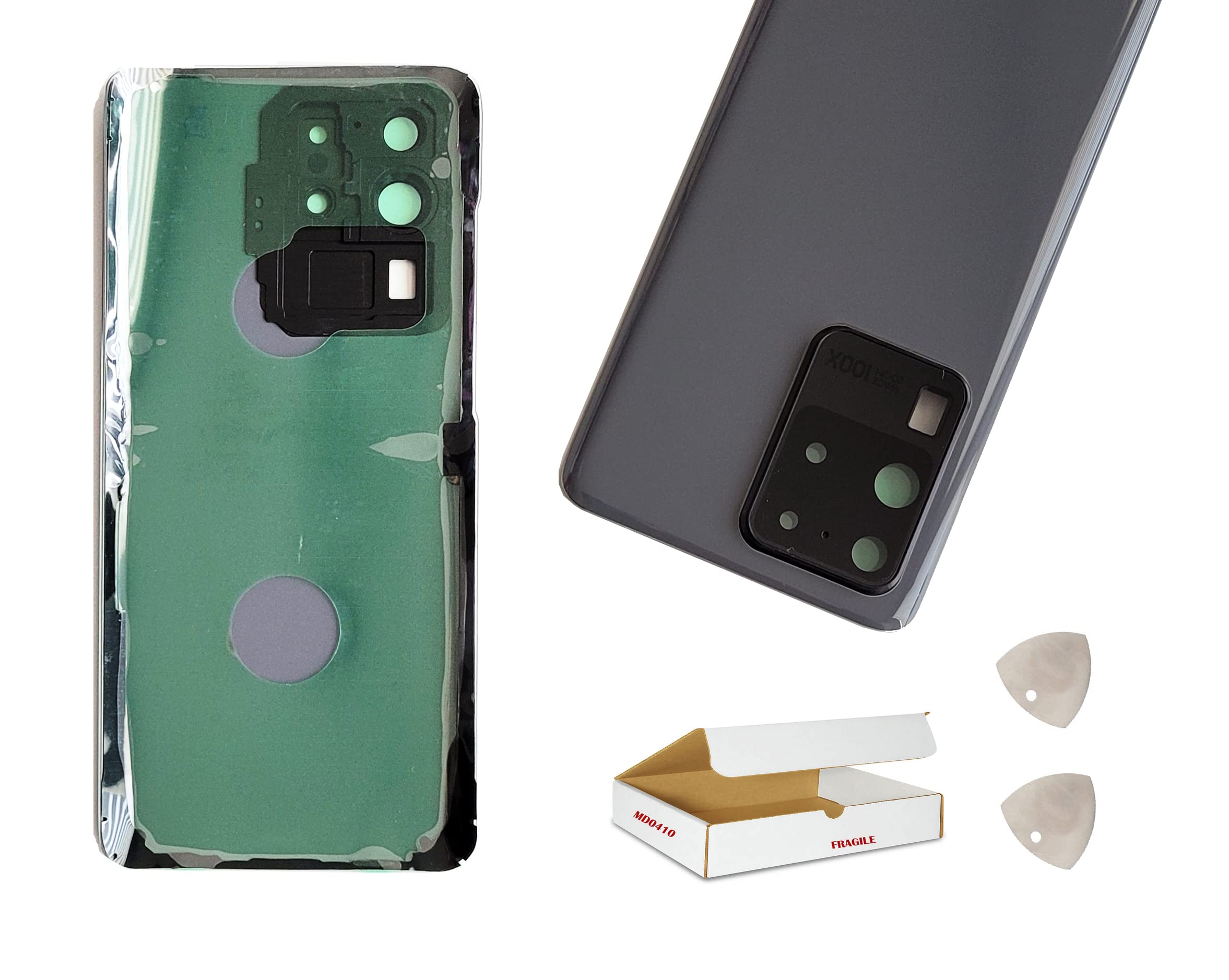 MD0410 Replacement Compatible with Samsung Galaxy S20 Ultra G988 - Rear Back Glass Door Housing Cover with Rear Camera Lens and Repair Tool (Cosmic Gray)