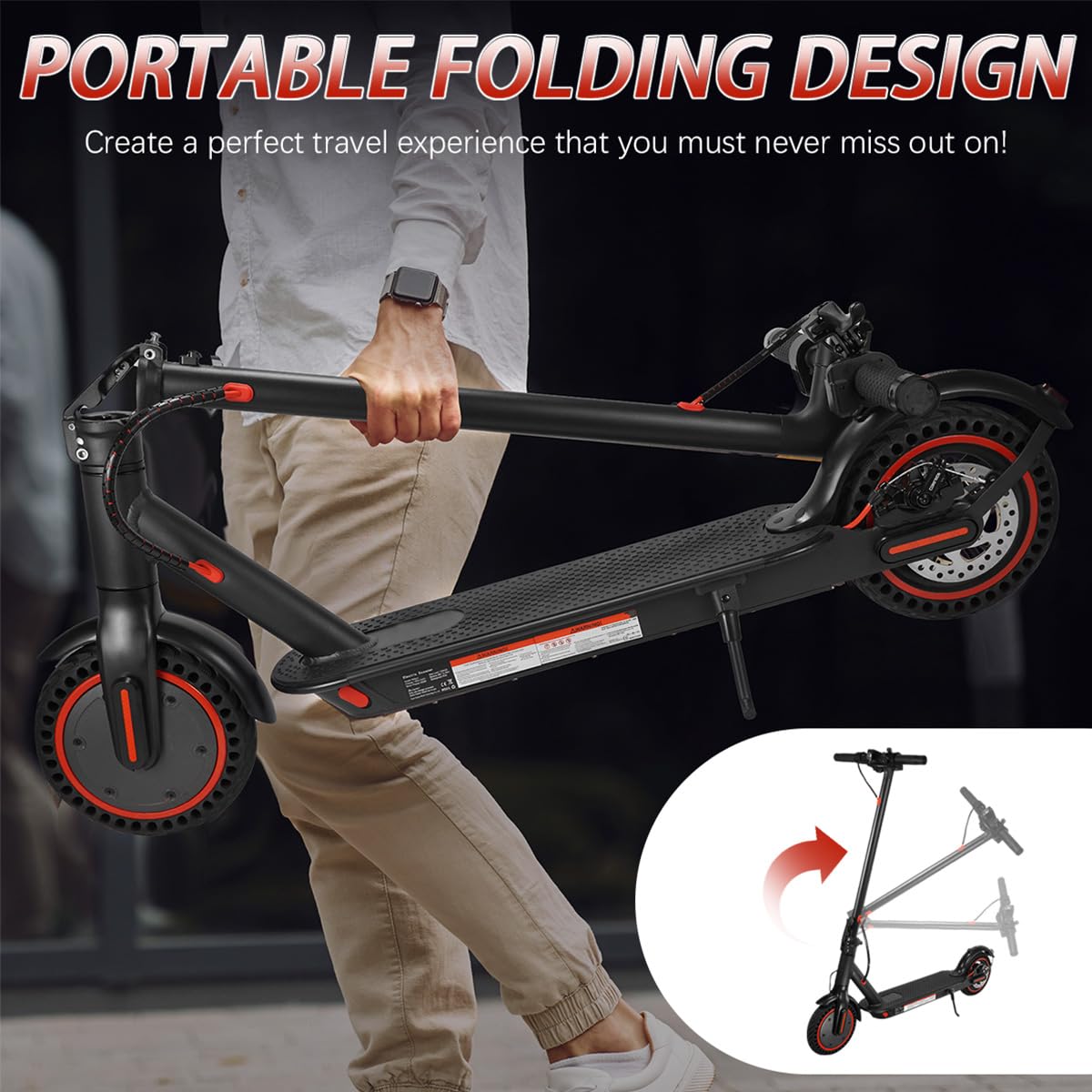 Patinete eléctrico con sistema de frenado doble, carga de hasta 264 libras, alcance de 18 millas, LED, 20 km/h, motor de 350 W, neumáticos de panal de 8,5 pulgadas, con soporte para teléfono móvil y