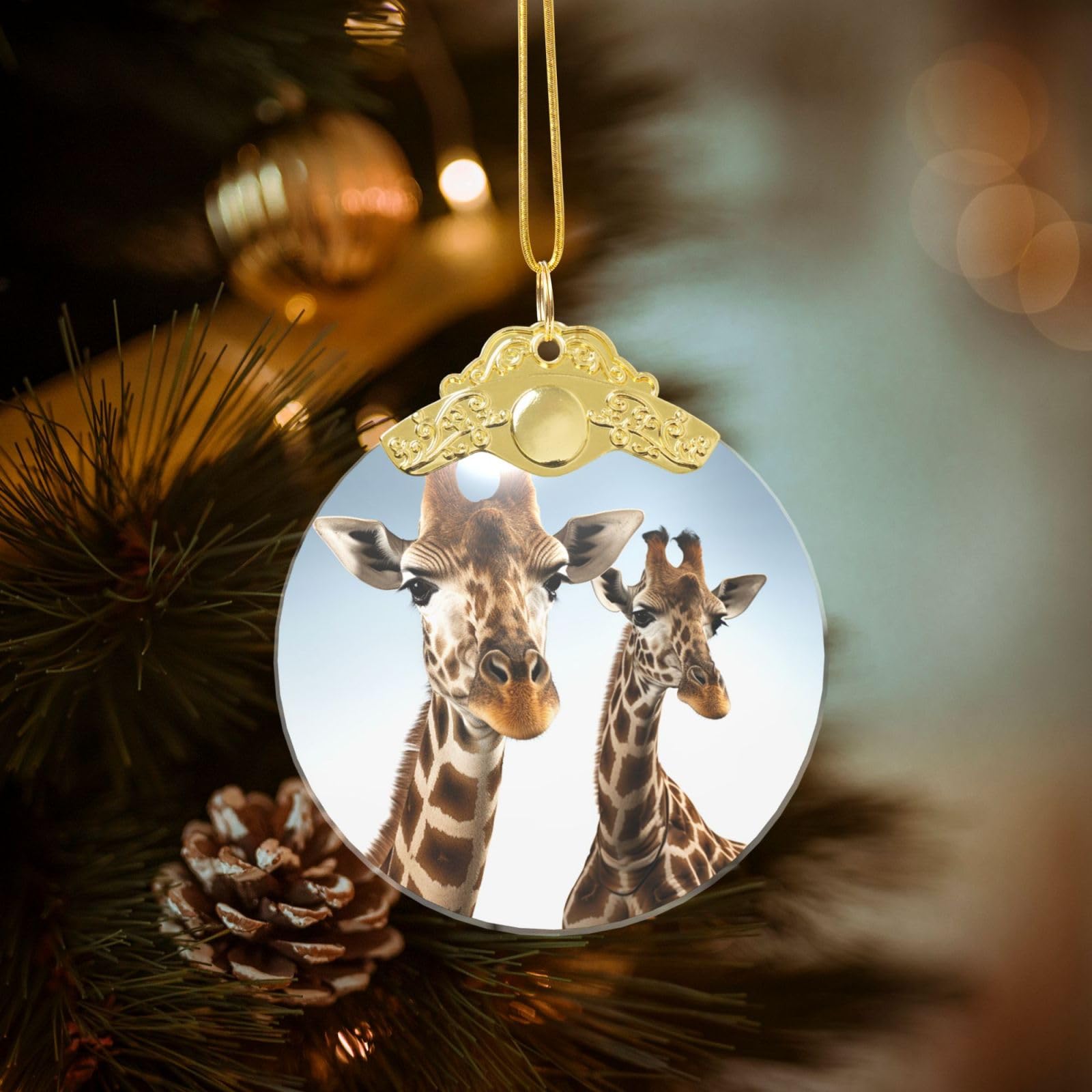 Crystal Christmas Ornaments for Christmas Tree Decoration Hanging Necks of Giraffe Ornament with Gold Ribbon Crafts Round Pendant for Keepsake Gifts Glass Xmas Decor Party Supplies
