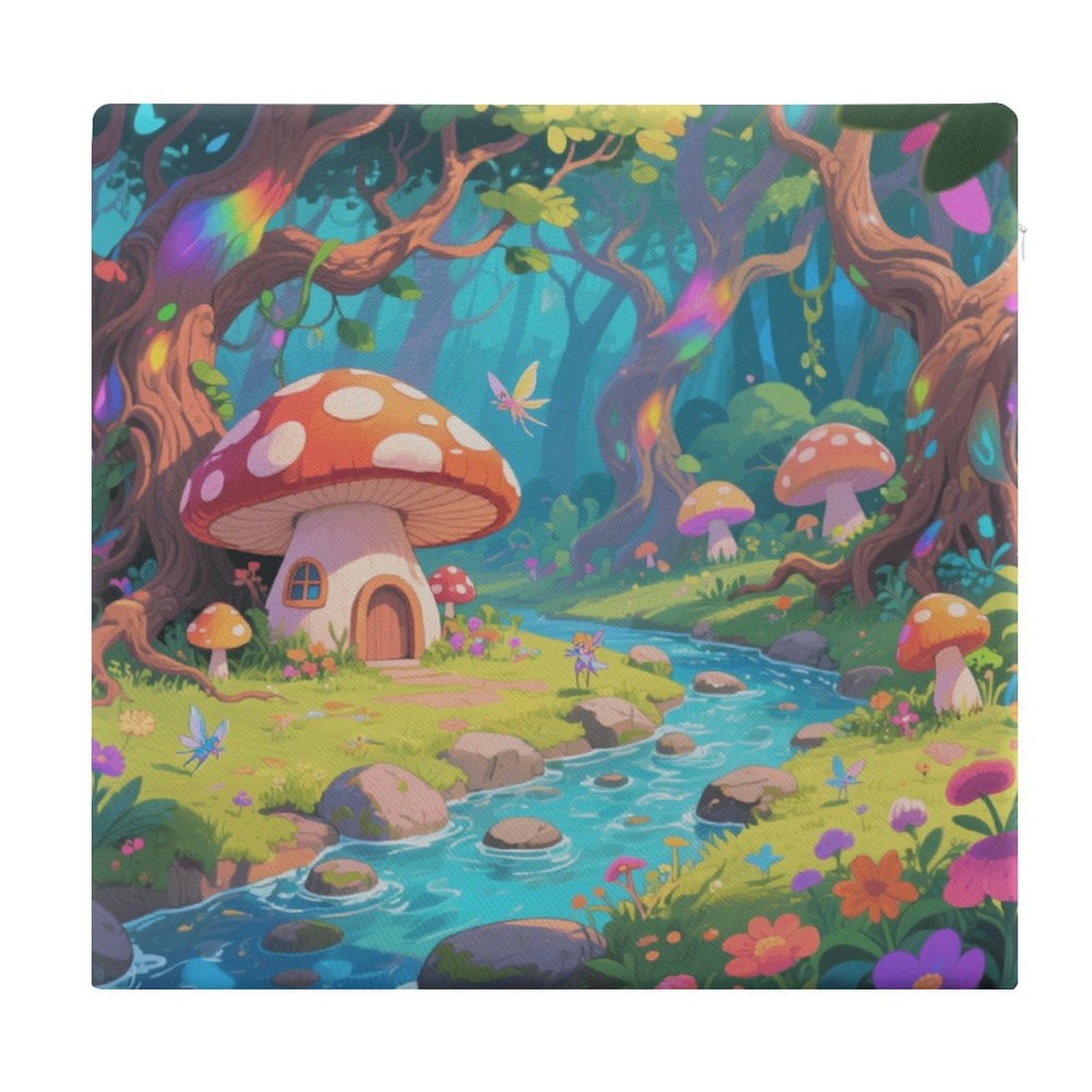 Cojín cuadrado para silla de exterior con diseño de bosque de fantasía y medidas 38x35x3 cm