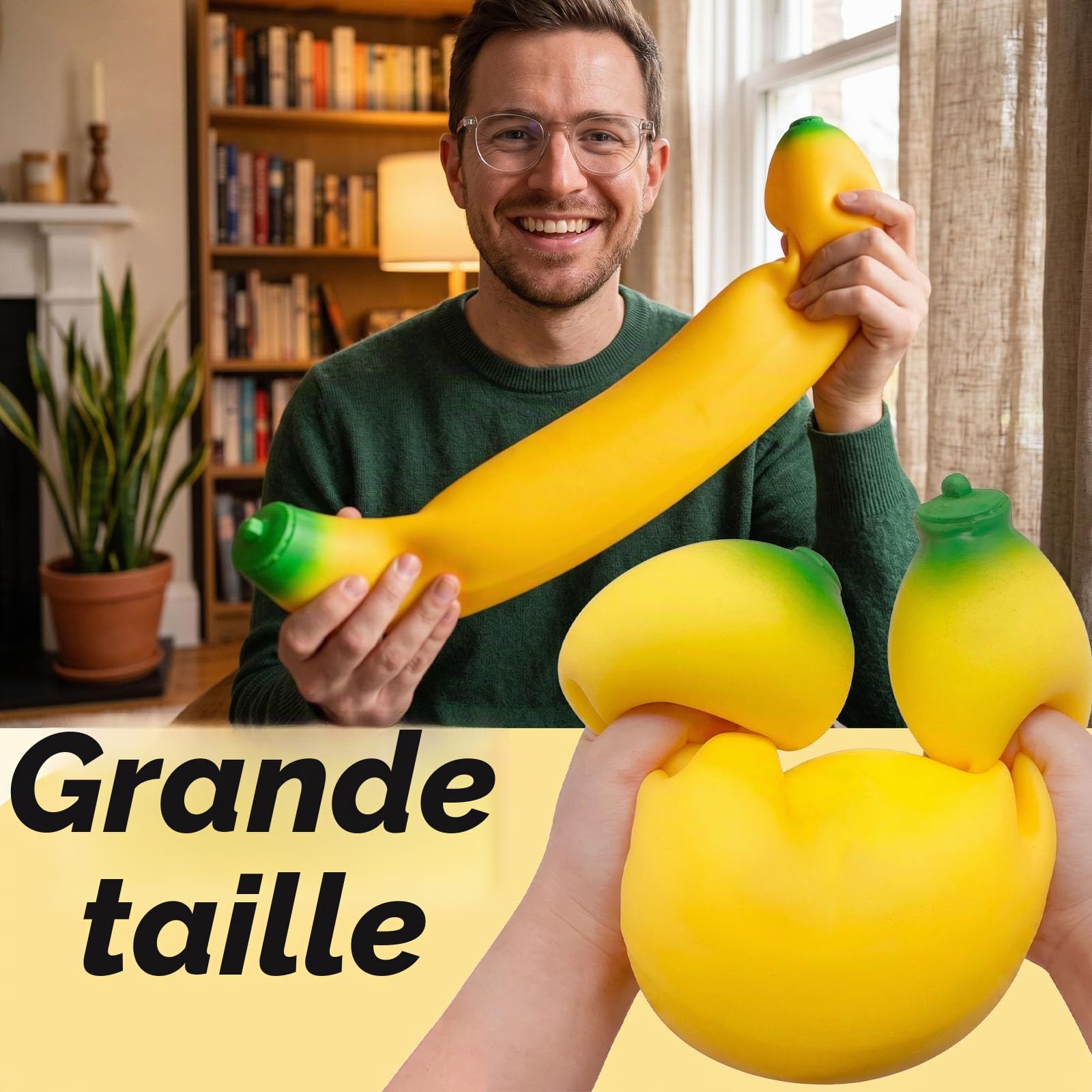 Squishy Banane Geant, Jouet Anti-Stress Banane XXL, Jouet Sensoriel Anti-Stress Retour Lent, Ouet de Décompression Ultra-Doux, pour Maison et Bureau