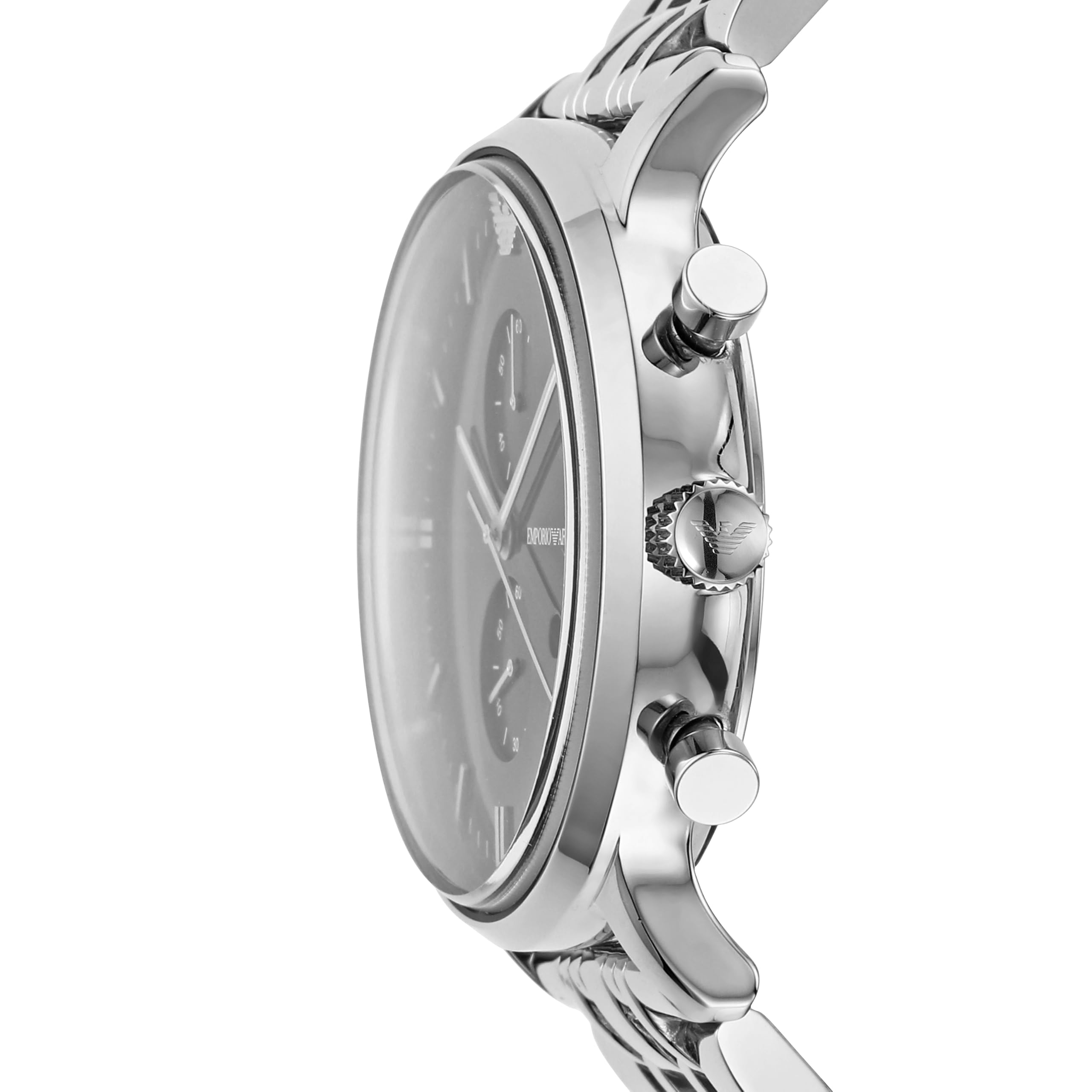 Emporio Armani Herrenuhr, Quarz-Zweizeiger-Chronographenwerk und 43mm Gehäusegröße mit Edelstahlarmband