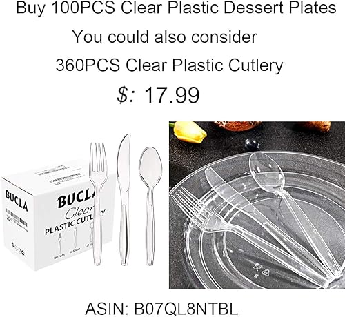 Miniatura 6 de BUCLA - 100 platos de plástico transparente  Platos desechables de 16 cm para ensaladapostre y aperitivos, de plástico duro de alta calidadPlatos