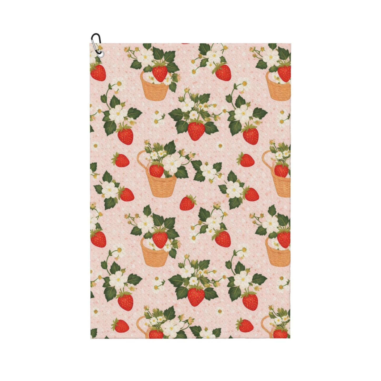 Oudrspo Cartoon Strawberry and Flower Multi-Functional Golf Towel | Absorbent Quick Drying 16x24in