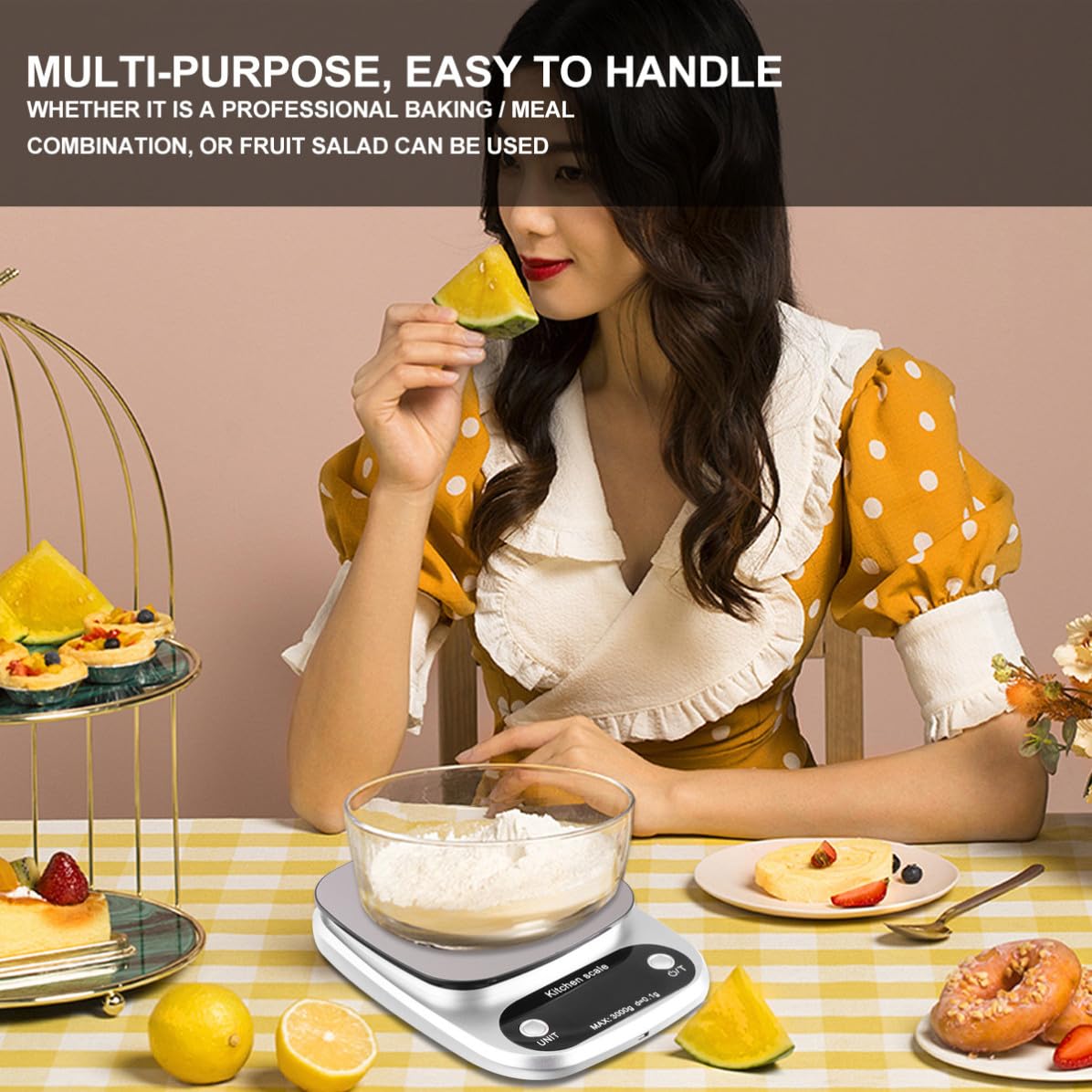 Beaupretty Báscula Sensores de Alta Precisión Digital de Cocina Recargable de Acero Inoxidable y Capacidad de 3 Kg para Uso en Cocina y Joyería