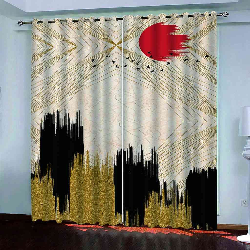 Rideau occultant moderne motif abstrait or et noir finitions oeillets