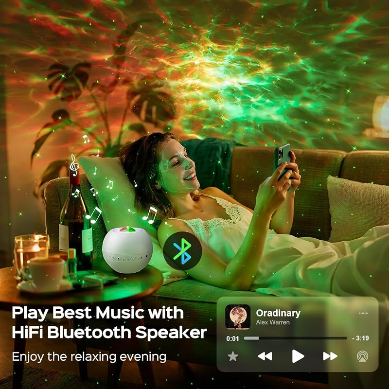 One Fire Csillagos Ég Projektor 15 Szín 15 Zene Bluetooth Távirányítóval - White