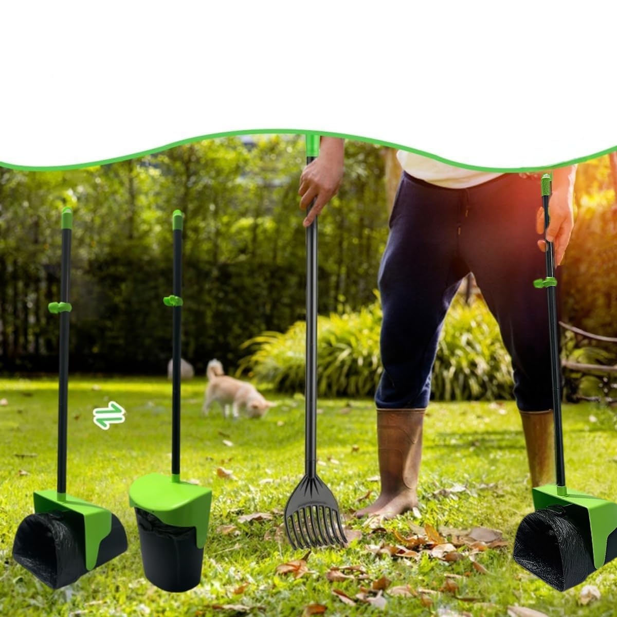 Ceasyde Pooper Scooper Swivel Bin & Rake with 20 Waste Bags - Image 4
