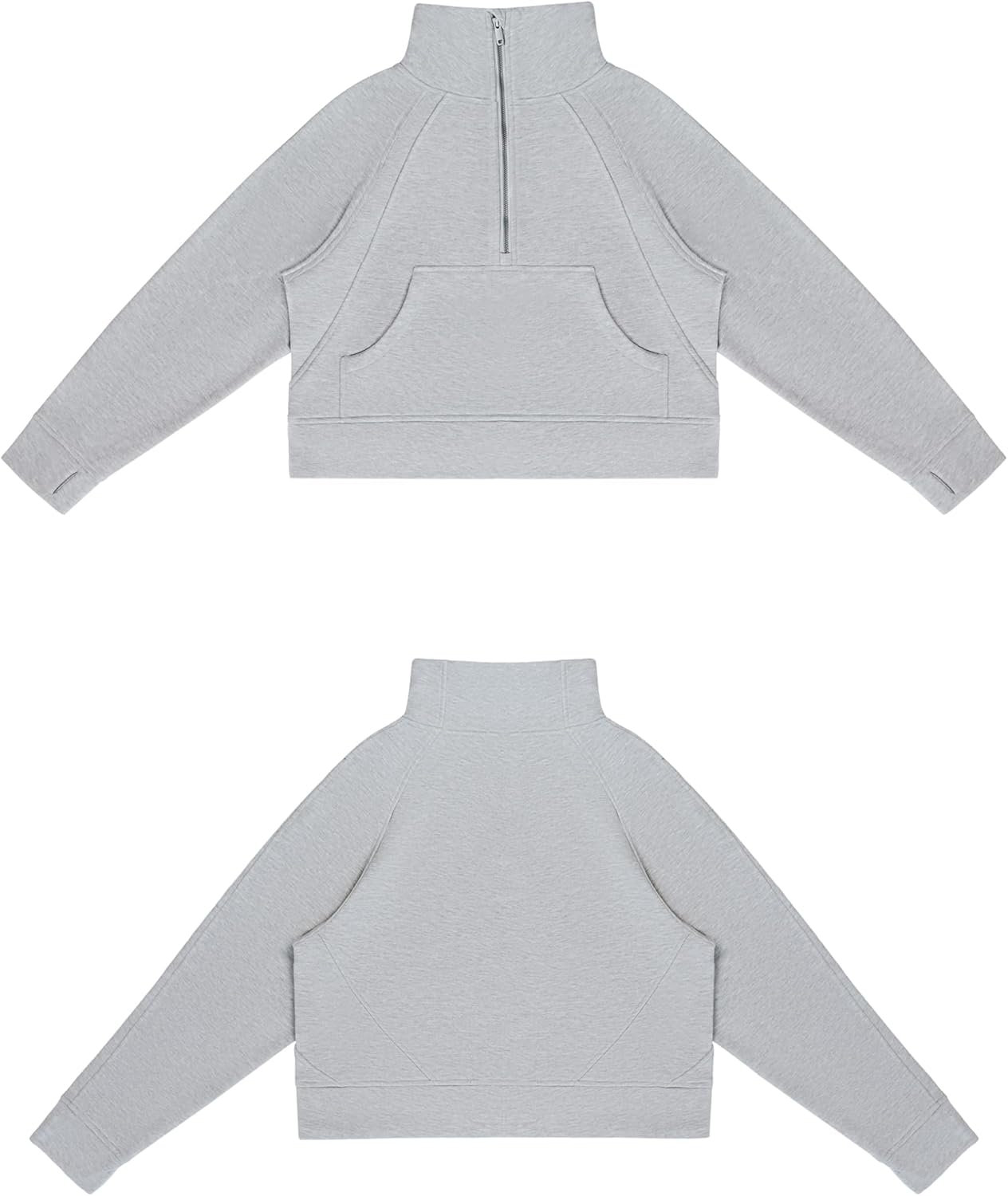 THE GYM PEOPLE Womens' Half Zip Pullover Fleece Stand Collar Crop Sweatshirt with Pockets Thumb Hole - Image 3