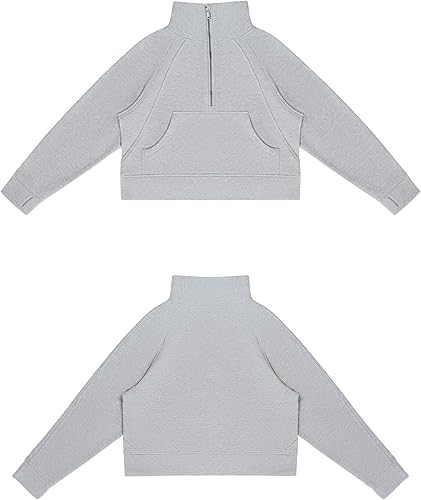 Miniatura 3 de THE GYM PEOPLE Sudadera corta de forro polar con media cremallera para mujer con bolsillos y agujero para el pulgar