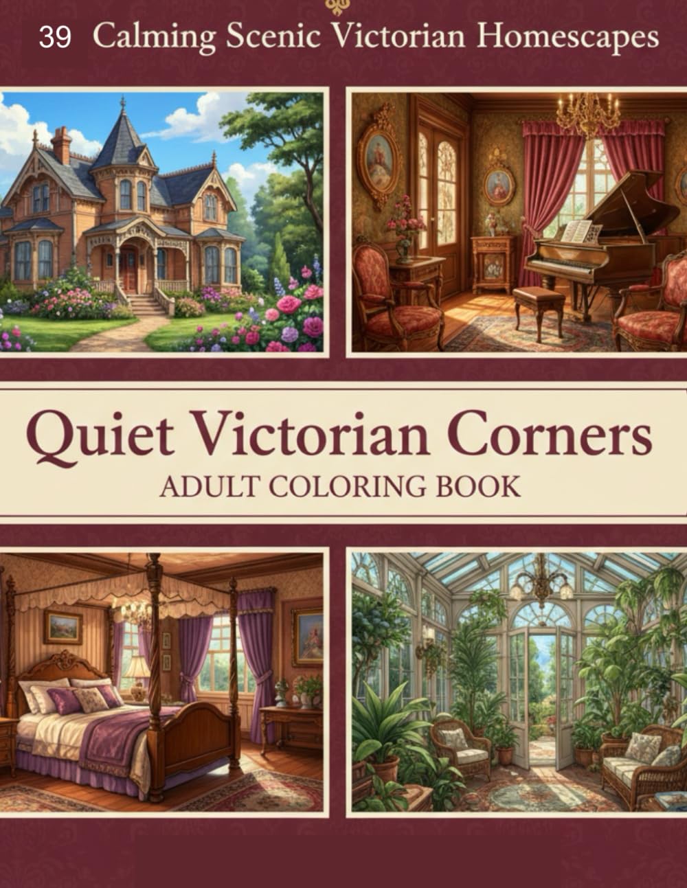 Quiet Victorian Corners: Adult Coloring Book: Elegant Victorian Interiors & Architecture: Detailed Designs for Stress Relief & Mindful Coloring