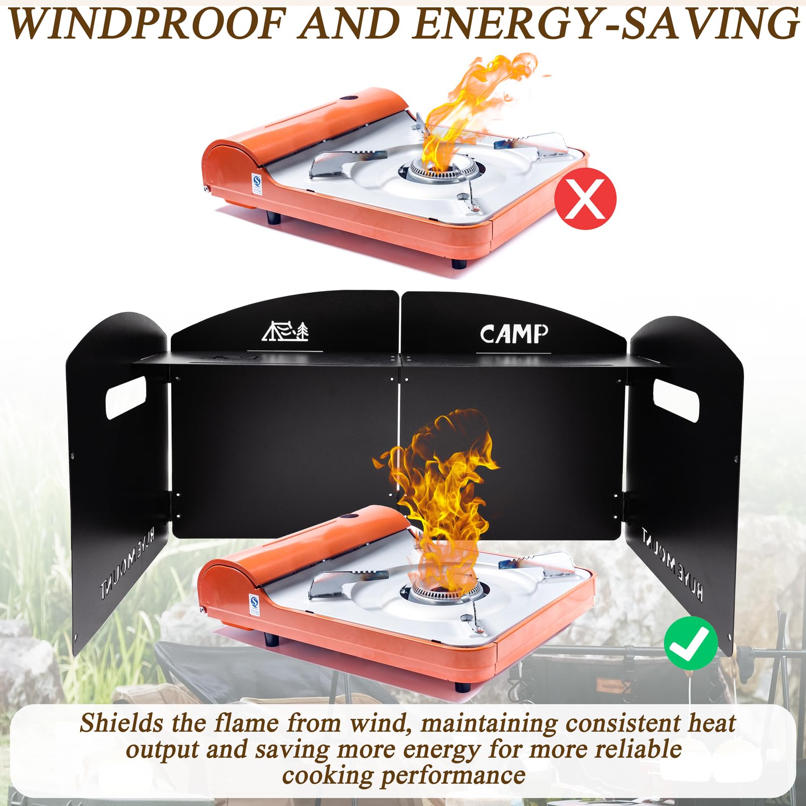 Parabrisas Plegable para Camping, Parabrisas Plegable de Acero, Camping Cocina Estufa de Gas Escudo, con Compartimento, para Camping Estufa Gas/Estufa Alcohol/Picnics Aire Libre/BBQ/Camping (Negro)