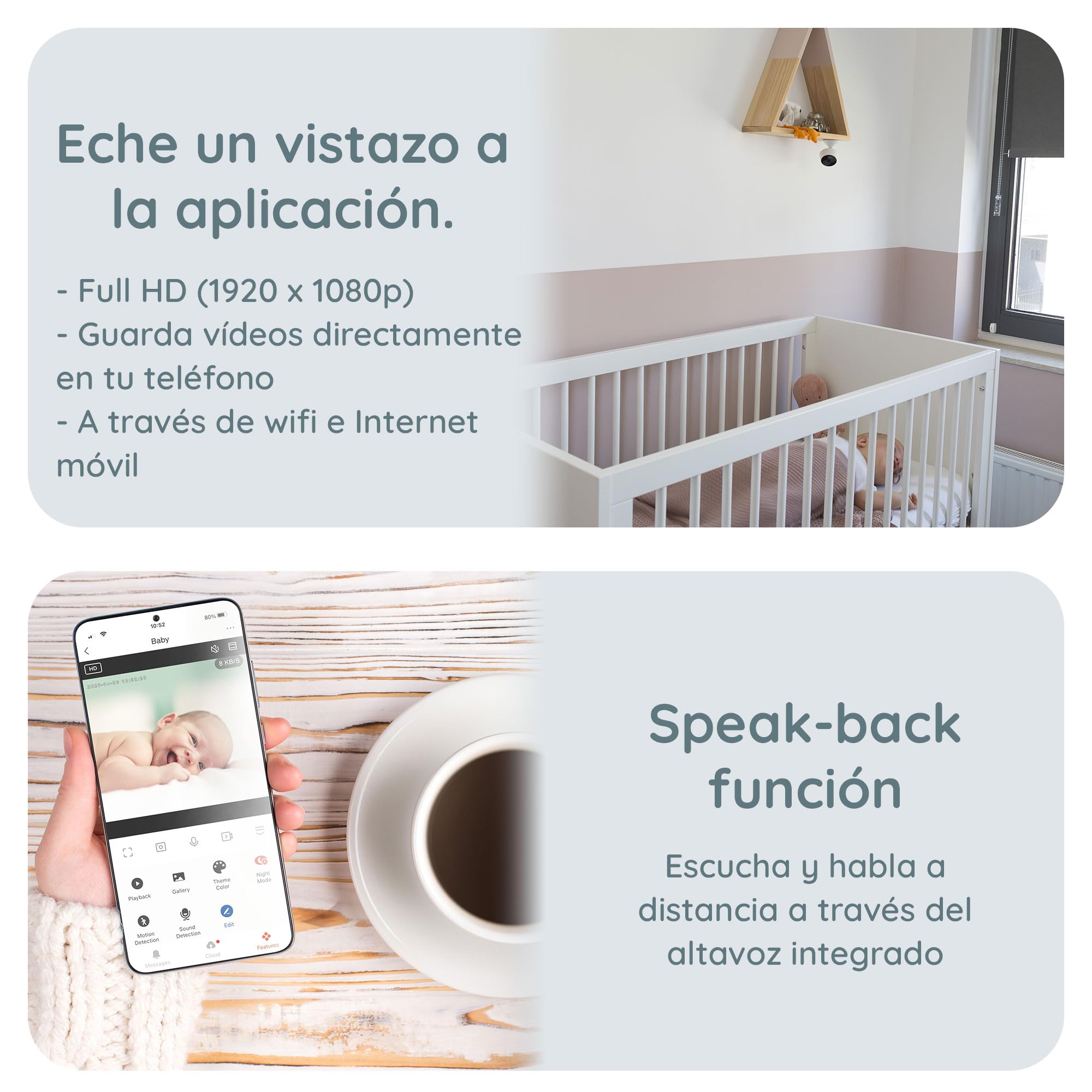 Alecto SMARTBABY5 Monitor Bebe con Cámara y WiFi/WLAN - Video Baby Monitor con Visión Nocturna - Baby Monitor con Intercomunicador y Controlable con App - Blanco