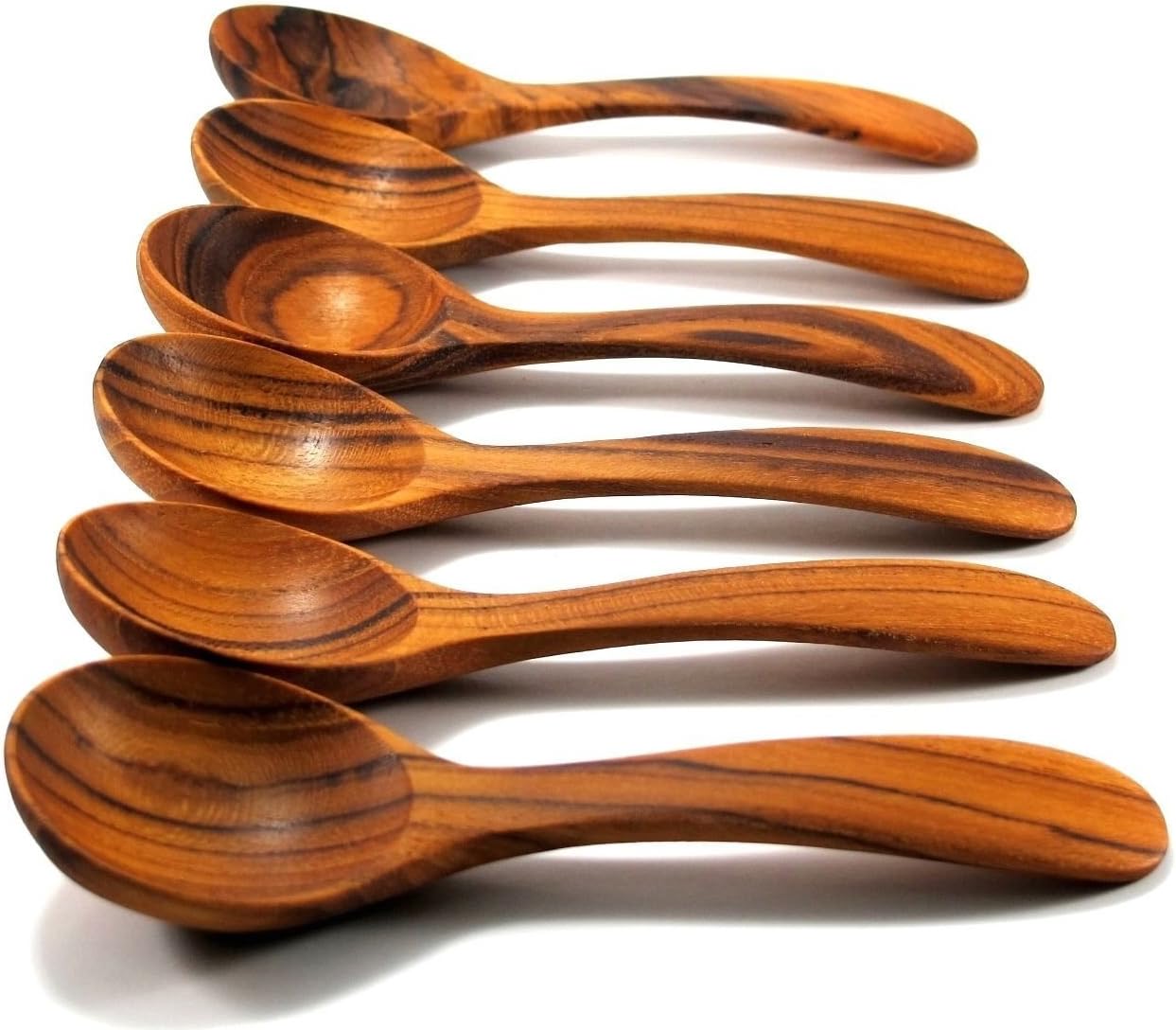 Set of 6 Teak Wood Round Soup Spoon Serving Dessert Rice Cereal Utensil Handmade Kitchenware